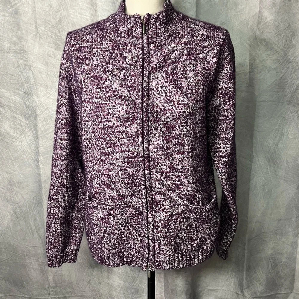 Real Comfort By Chadwick’s Purple Variegated Full Zip Double Pocket Cardigan - L